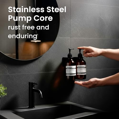 Shampoo and Conditioner Dispenser Wall Mounted Set of 2 Amber Black - No Drill Shower Soap Dispenser for Bathroom Refillable - Spa Hotel Style Accessories by MaisoNovo - color: Amber Classic Set of 2