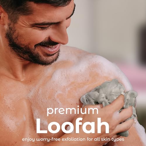 MainBasics Shower Loofah Sponge Pouf, Set of 3, Totally Taupe | Soft Mesh Body Scrubber and Bath Sponge for Gentle Exfoliation, Rich Lather, and Everyday Shower Use - style: Totally Taupe