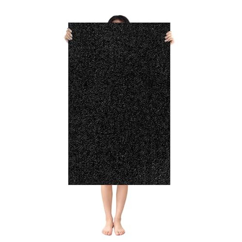 Shower Mat Non Slip: 47.2 x 31.5 Inch Extra Large Shower Mats for Inside Shower with Drain Hole - Soft PVC Loofah Anti Slip Shower Stall Mat for Walk-in Shower and Bathroom, Quick Drying - color: Black, size: 47.2" x 31.5" (Rectangular)