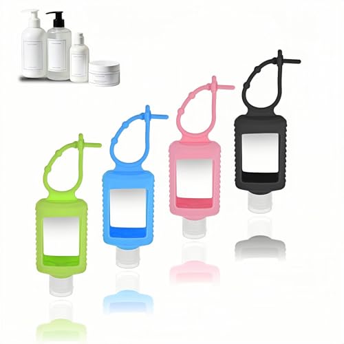 4-Pack Travel Refillable Leak Proof Squeeze Bottles with Silicone Sleeve & Keychain - 2oz/60ml Clear PETG Plastic Toiletry Containers for Hand Sanitizer, Lotion, Shampoo, Outdoor Essentials