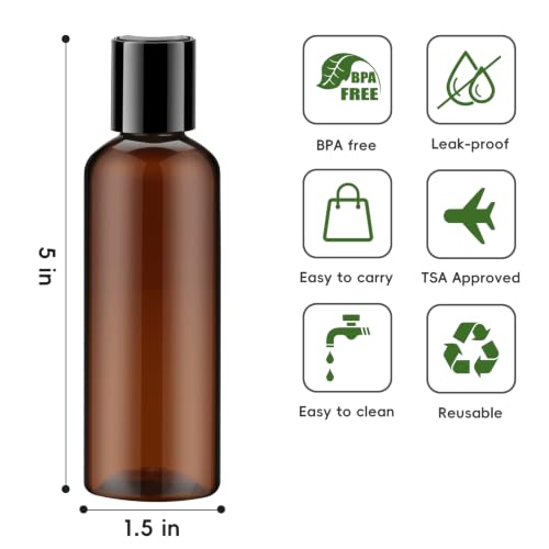 TUZAZO 10 Pack 3.4 oz Amber Plastic Travel Bottles for Toiletries TSA Approved Leakproof Travel Size Containers Empty Small Plastic Shampoo Lotion Bottles - color: Amber