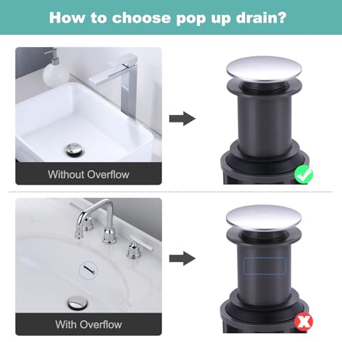 Bathroom Sink Drain Without Overflow, ARCORA Chrome Pop Up Drain for Vessel Sink Clicker Drain Stopper - color: Chrome-1 Pack, style: Pon Up Without Overflow