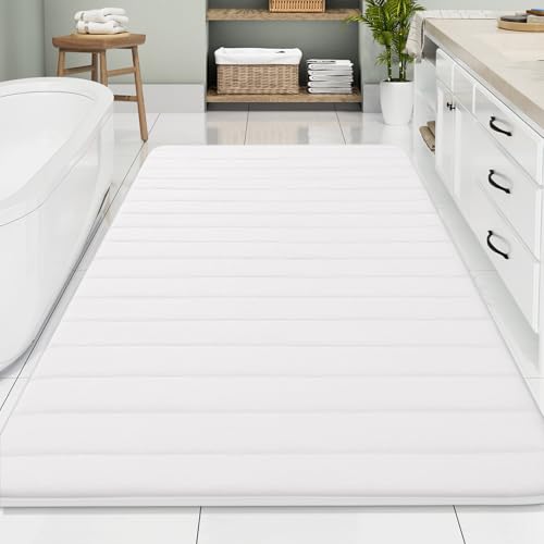 Buganda Memory Foam Bath Mat, 70" x 46", Ultra Soft Bathroom Rugs, Water Absorbent and Machine Washable Bath Rug Runner for Bathroom, Shower, and Tub, White - color: White, size: 70" X 46"