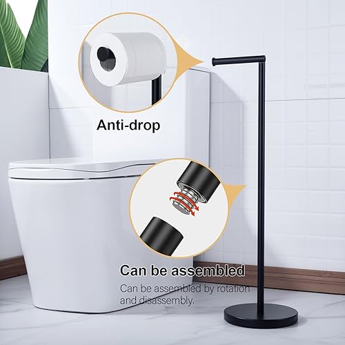 BAGNOLUX Bathroom Toilet Paper Holder Stand with Reserve, SUS304 Stainless Steel Rustproof Pedestal Tissue Roll Holder Heavy Duty (Matte Black) - color: Matte Black