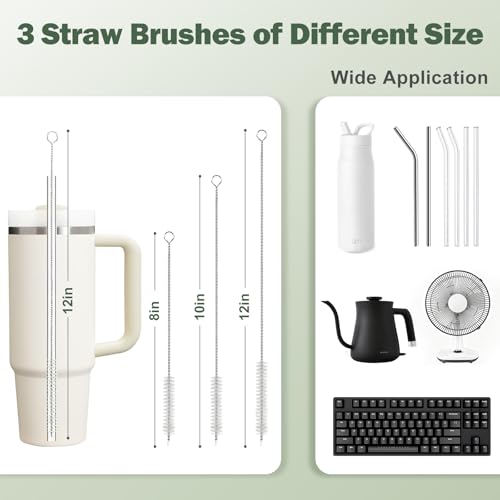XYFuuee 5 Pack Bottle Brush Set, 5 in 1 Water Bottle Cleaning Brush, Long Handle Narrow Cup Cleaner, 3 Straw Brushes for Stanley, Travel Nipple Detail Washer Brush for Wine Lid Gap (Green) - color: Green