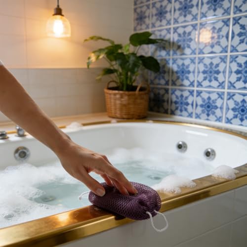 Authentic African Net Sponge Extra Long African Exfoliating Net for Body & Back Scrubber for Shower (3Pac Pink+Deep Purple, Count, 1) - style: 3Pac Pink+Deep Purple