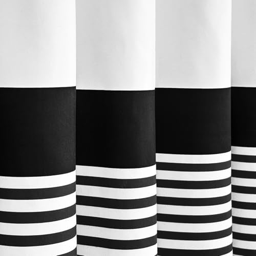 Seasonwood 84 inch Extra Long Shower Curtain Black and White Shower Curtain with Tassel 72" W x 84" L Farmhouse Striped Shower Curtains for Bathroom Fabric Shower Curtains - color: Black and White, size: 72"W x 84"L (Pack of 1)