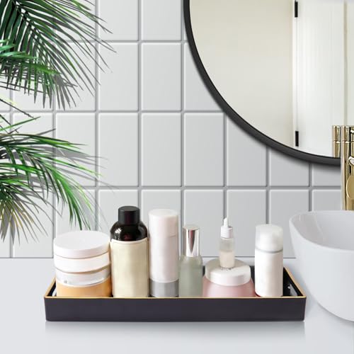 MAONAME Blue Bathroom Tray, Plastic Vanity Trays with Handles, Small Long Narrow Trays, Perfume Organizer Tray for Dresser, Bathroom Accessories, 13.8" x 6" x 1.58" - color: Blue