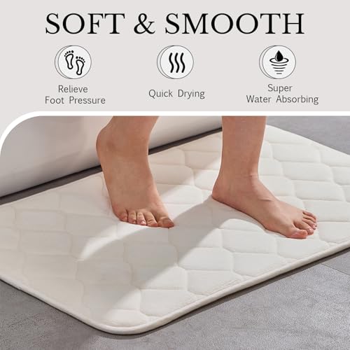 3Pcs Bathroom Rugs Set, Memory Foam Bath Mat Set, Soft Absorbent Non-Slip Bathroom Mats, Machine Washable Quick Dry Bathroom Decor - Perfect for Shower, Bathtub White
