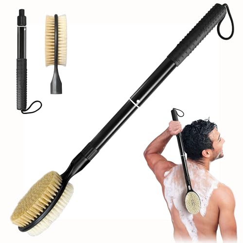 Gobiteli Back Scrubber with Soft and Stiff Bristles, 17''-25'' Long Handle Dual-Sided Shower Brush for Body for Deep Cleaning