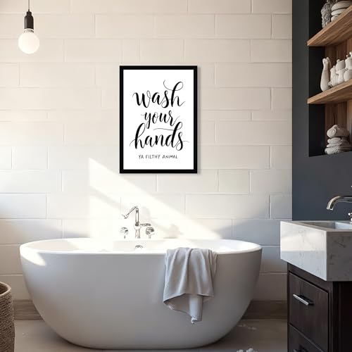 Urmoya Black and White Simple Bathroom Canvas Wall Art, Funny Small Bathroom Wall Decor, Rustic Sign Decoration Art Prints For Toilet Restroom Tabletop Desk 16x24 Inch Wood Framed - color: Character, size: 24"L x 16"W