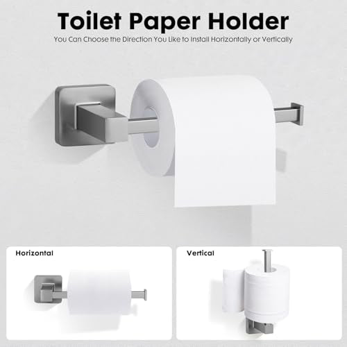 5 Pieces Brushed Nickel Bathroom Hardware Set,Wall Mounted 23.6 inch Towel Bar Set,Towel Rack Set,Toilet Paper Holder, Bathroom Accessories Set - color: Brushed Nickel