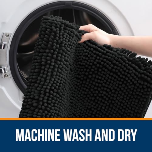 OLANLY Bathroom Rugs 36x24, Extra Soft Absorbent Chenille Bath Rugs, Rubber Backing Quick Dry, Machine Washable Bath Mats for Bathroom Floor, Tub and Shower, Home Decor Accessories, Black - color: Black, size: 36" X 24"