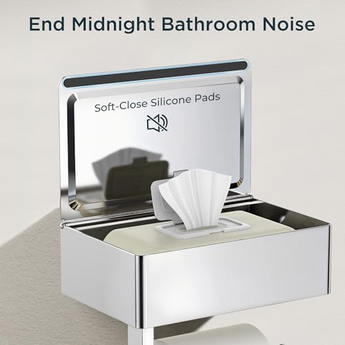 FORIOUS Toilet Paper Holder with Shelf, Sanitary Napkin Receptacle Tampon Holder, Wall Mount Toilet Paper Holder with Storage, Flushable Wipes Dispenser Fits for Bathroom Commercial(1, Chrome) - color: Chrome, size: 1 Pack-8" (L)