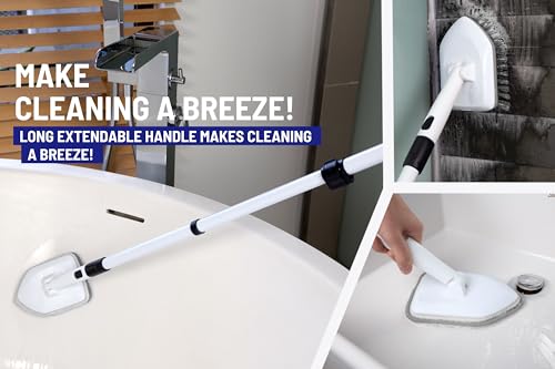 Moku Home Shower Scrubber 3 in 1 Extendable Long Handle 58" Cleaning Brush | Non-Scratch Bathroom Scrubber for Tub, Tile, Shower, Kitchen, Toilet, Sink, Wall & Floor; Telescopic Shower Cleaning Brush - color: Gray