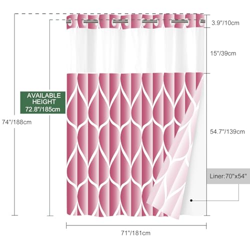 Yiatn No Hook Pale Mauve Shower Curtain with Snap in Fabric Liner Set - Hotel Style with See Through Mesh Top Window, Modern Geometric Waterdrop Design,Waterproof and Washable, 71x74 INCH - color: Pale Mauve, size: 71"W x 74"L (Pack of 1)