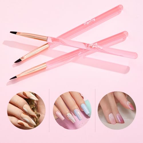 Nail Art Clean Up Brushes - 3Pcs Nail Art Brush Set with Flat/Oval/Fine Angled Gel Brush, Nail Extension Tool for Professional DIY Home Salon(Clear Pink) - color: Clear Pink