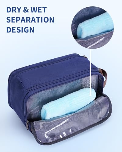 WANDF Toiletry Bag for Men Travel Toiletry Organizer Canvas and Leather Dopp Kit Water-Resistant Shaving Bag for Travel Accessories (Blue, Large) - color: L, Blue, size: Large