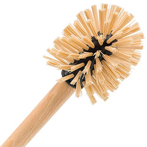 Redecker White Coated Metal Toilet Brush Set with High Grade Nylon Toilet Brush with Oiled Beechwood Handle, Replaceable Head, Vintage Design with Handle and Spout, Made in Germany - color: Toilet Brush With White Metal Holder