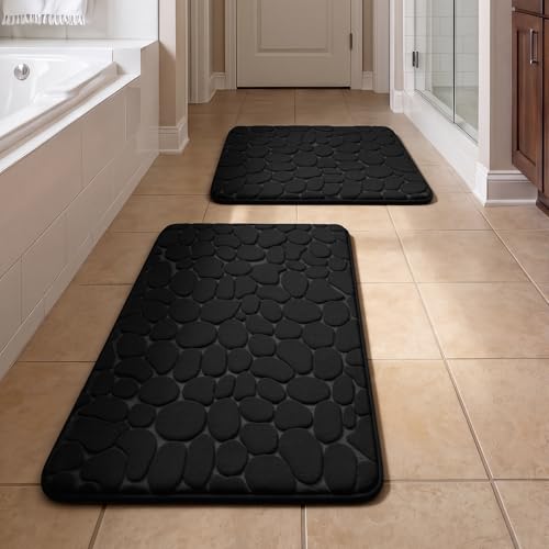 YIHOUSE Bathroom Rugs Mat Set, Memory Foam Bath Mat 2 Piece Black | 17x24&20x32, Non Slip, Water Absorbent, Washable, Bath Mat For Bathroom, Sink and Toilet - color: Black, size: 2' x 1'5" (Rectangular)