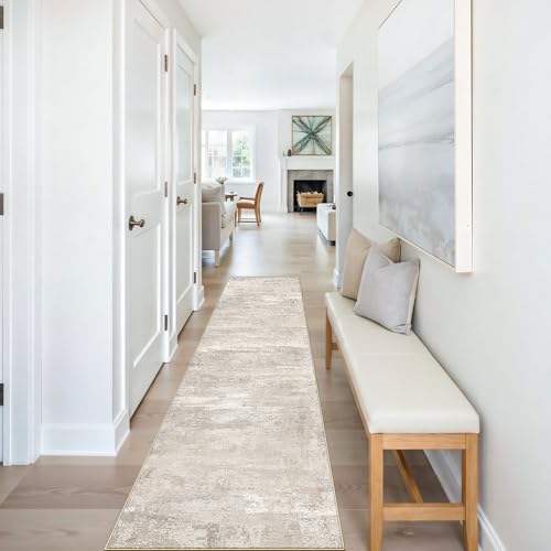 YOUFORTONG 2x9 Runner Rug Washable - Modern Abstract Non Slip Hallway Entryway Carpet Low Plie Stain Resistant Rugs for Bedroom Indoor Soft Home Decor Thin Floor Mat for Bathroom 2x9 Beige - color: Beige, size: 2' x 9' (Runner)