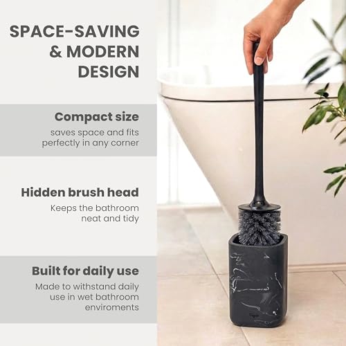 Vigar Zense Toilet Brush and Holder Set - Toilet Bowl Brush and Holder, Polyresin Stone Bathroom Accessory, Compact Toilet Cleaner Brush for Bathroom Decor and Toilet Accessories Set - Black Marble - color: Black Marble