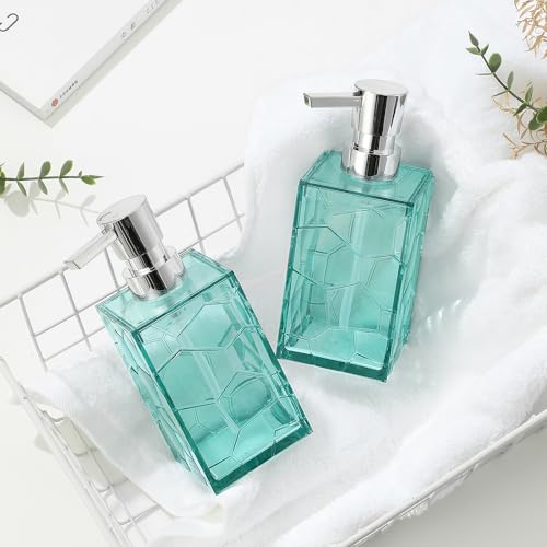 YAUKPH 2 Pack Teal Blue Rust Proof Soap Dispenser | Acrylic material for bathroom and kitchen countertops - color: 2 Pack Turquoise
