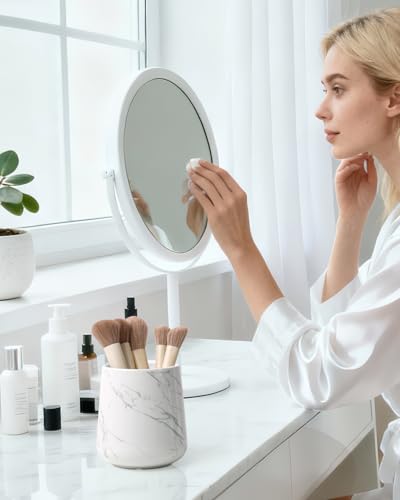 BosilunLife Bathroom Toothbrush Holder - Ceramic Toothbrush Cup Holder 13Oz Marble Toothbrush Holder for Bathroom Toothbrush and Toothpaste Holder for Bathroom Vanity Countertop, Ideal for Home, Hotel - color: Marble-rb, size: rounded base