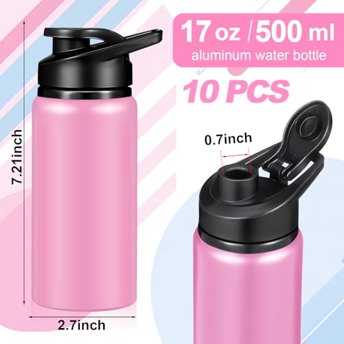 Mimorou 10 Pack Aluminum Water Bottles Bulk 17oz Reusable Leak-Proof Lightweight Sport Bottles Set for Travel Gym Team Camping & Party Favors, 10 Colors - color: Pink