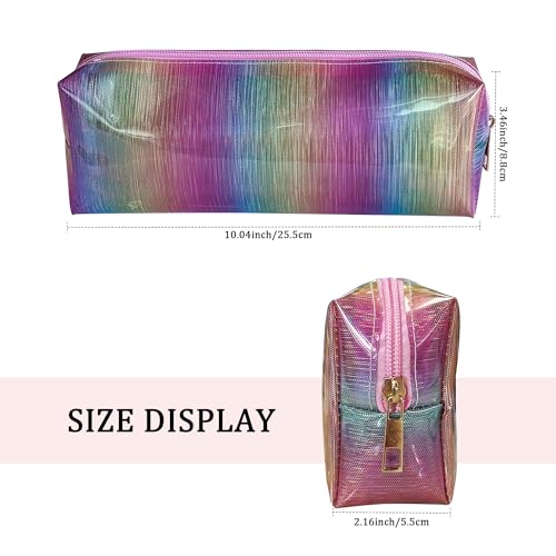 Waterproof Makeup Bag,10 x 3.5x 2 inch Iridescent TPU Travel Toiletry Bag with Handle for Women & Men, Portable Cosmetic Pouch for Gym Swim Beach (A250030-536-1) - color: A250030-536-1