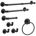 Bathroom Hardware Fixture Set Industrial Towel Bar Sets with Paper Towel Rack Wall Mount Hand Towel Holder Roll Ring Toilet Paper Holder and Pipe Robe Towel Holder Hanger for Farmhouse Home, 7 Pieces - size: 7 Pieces