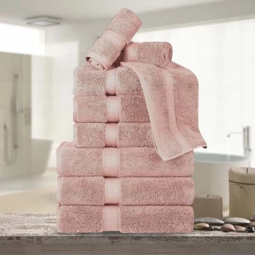 BLUENILEMILLS Madeline Egyptian Cotton Towels, Towel Set for Shower, 800 GSM, Bathroom Decor, Highly Absorbent and Ultra-Soft Towels, Bath Essentials, 9 Piece Assorted Towel Set, Muted Mauve - color: Muted Mauve, size: 9-Piece Towel Set