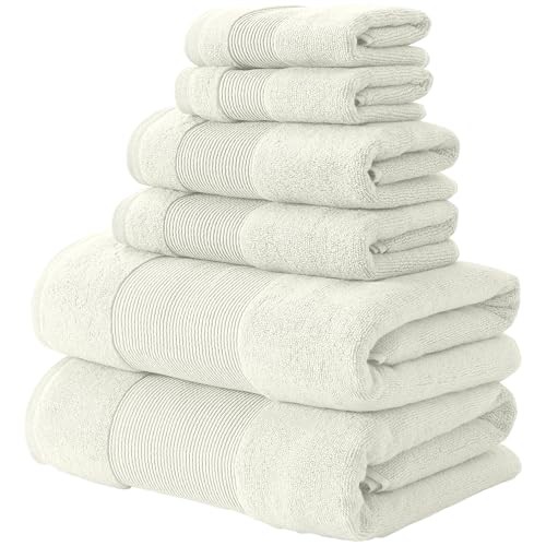 Modern Threads Air Cloud 6-Piece Towel Set - 100% Zero-Twist Cotton, 500 GSM, Quick Dry & Plush, Ivory - color: Ivory, size: 6 Pcs Towel Set