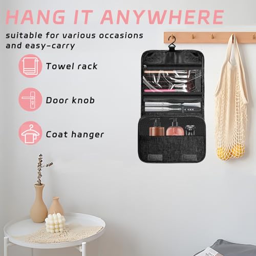 Toiletry Bag Travel Bag with Hanging Hook, Waterproof Capacity Hanging Multifunctional Makeup Bag for Toiletries, Portable Cosmetic Bag Travel Organizer for Women and Men(Black) - color: A-Black