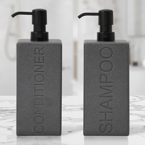 Rectangular Resin Dispenser Premium Bathroom Shampoo Conditioner Body Wash Bottle Modern Refillable Pump Design - color: Gray