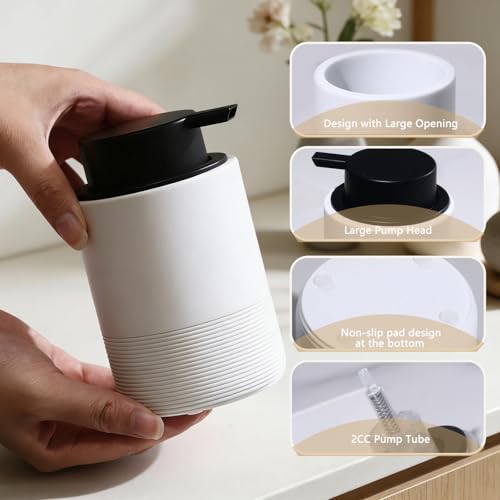 Resin Foaming Soap Dispenser, 11 OZ Bathroom & Kitchen Foam Soap Dispenser, Easy Press Pump, Refillable Hand Soap Dispenser, Modern Decor (White) - color: White