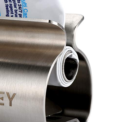 XYKEEY Set of 2 Toothpaste Squeezer Rollers, Metal Toothpaste Tube Wringer Seat Holder Stand (Stainless Steel) - color: Stainless Steel