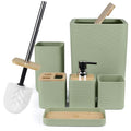 CERBIOR Bathroom Accessories Set 6 Piece Bamboo Bath Ensemble Includes Soap Dispenser, Toothbrush Holder, Toothbrush Cup, Soap Dish for Decorative Countertop and Housewarming Gift (Green) - size: Complete Set, style: Green