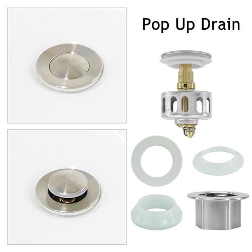 Bathroom Sink Drain,5 Pack Drain Stopper Without Overflow,Small Cap Pop Up Drain Assembly with Detachable Strainer Basket,Built-in Anti-Clogging, Stainless Steel Nut Brushed Nickel - color: 5 Pack-brushed Nickel-small Cap, style: Without Overflow