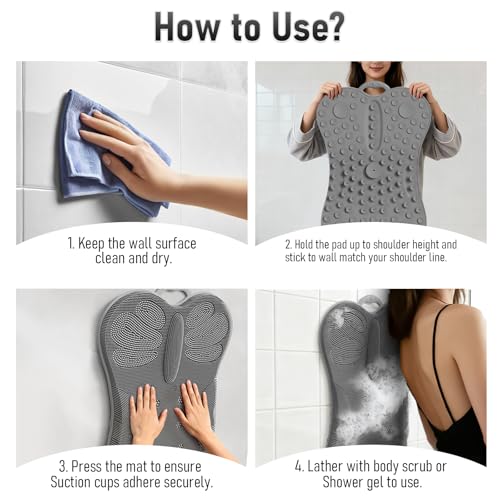 Back Scrubber Body Bath Cushion Tub Bathtub Back Lumbar Support Ergonomic Silicone XL Thick Soft Seat Pad Non-Slip Suction Cups Relaxing Spa Mat Exfloating Scrubbing Shower 28 x 19 Grey - color: Grey
