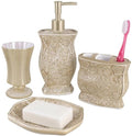 Creative Scents Victoria Beige 4 Piece Resin Bathroom Accessories Set | Includes Soap Dispenser, Toothbrush Holder, Tumbler Cup & Soap Dish - style: 4 Piece Set