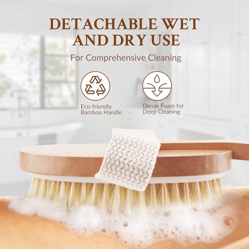 Body Brush, Detachable Long-Handle Bath Brush, Unisex Cleansing Brush, Efficient Exfoliating Massage, Oval Brush Head, 2 Pack - size: Oval - Detachable