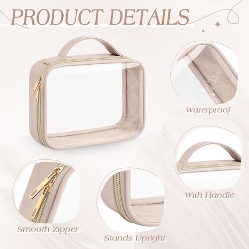 Abbylike 4 Pcs Clear Makeup Bags with Handles Tsa Approved Toiletry Bag with Zipper PU Leather Quart Size Clear Cosmetic Pouch for Travel Women Men Airport Compliant Bags(Nude Tonal Combinations) - color: Nude Tonal Combinations