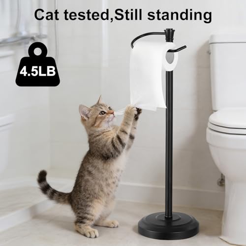 Black Toilet Paper Holder Free Standing, 25" H 304 Stainless Steel Toilet Paper Stand for Bathroom，Weighted Base Floor Tissue Roll Holder,Toilet Roll Stand - color: Black