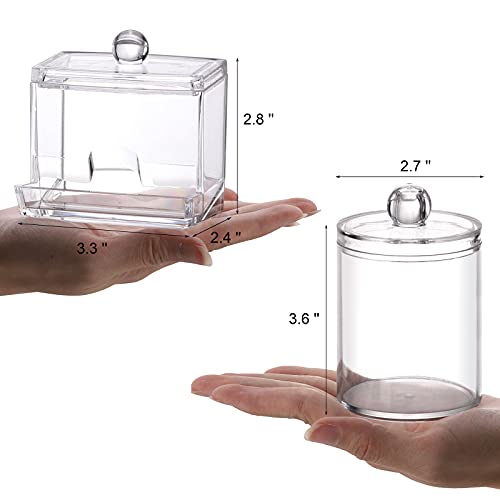 Tbestmax Plastic Qtips Holder Bathroom Container, 10/7 OZ Cotton Ball/Swabs Dispenser, Apothecary Jar Organizer for Storage 3 Pcs - color: Group A-Clear
