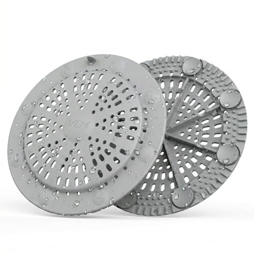 VLM 2 Pack Shower Drain Hair Catcher, Upgraded Drain Cover with Strong Suction Cups, Anti-Clog Hair Trap Stopper for Bathtub Shower Sink Laundry - color: Grey Classic Style