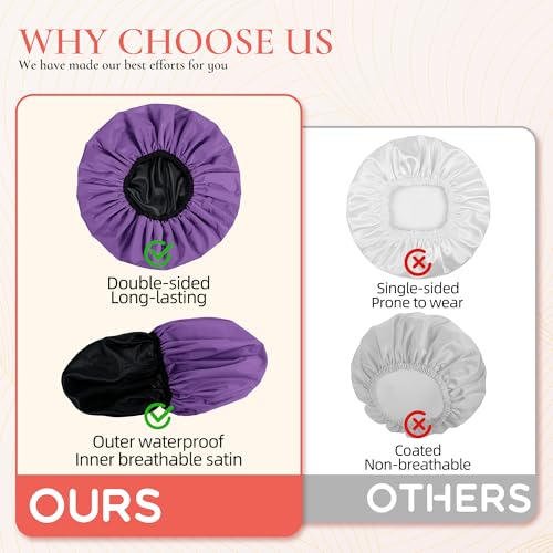 Extra Large Shower Cap for Women, Reusable Waterproof Shower Bonnet with Satin Lining, Double Layer Washable Bath Hair Cap for Braids, Locs, Long Thick Curly Hair, Natural Hair(Big Lavender) - color: Lavender