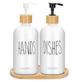 2 Pack 16 Oz Glass Soap Dispenser Set with Tray, Hand Dish Soap Dispenser Set for Bathroom and Kitchen Bottle Dispenser with Dish Soap, Hand Soap, Lotion (White（Hands） White (Dishes)) - color: White（hands）white (Dishes)