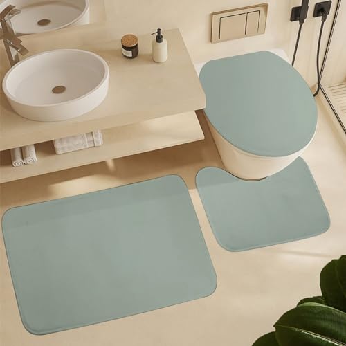 Bathroom Rugs Set 3 Piece Simple Stylish Chic Sage Green Bath Rug Mat Set, Non Slip Absorbent Bathroom Decor Mat, Toilet Lid Cover & U Shaped Contour Rug - color: Sage Green, size: 1'8" x 2'6" (Rectangular)