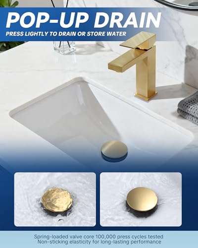 ARCORA Bathroom Sink Drain with Overflow - Brushed Gold Pop Up Drain for Bathroom Sink, Lavatory Vessel Vanity Sink Stopper for 1.6"-1.9" Sink Hole - color: Brushed Gold-1 Pack, style: Pon Up With Overflow